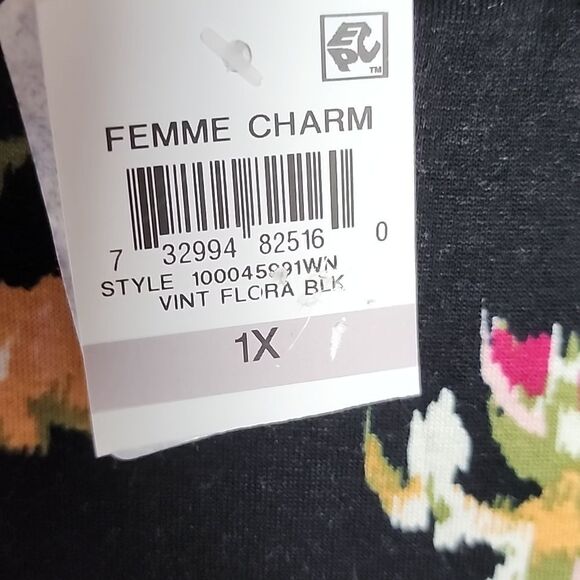 Style & Co Black Floral Long Sleeve Blouse 1X NWT - Picture 3 of 4